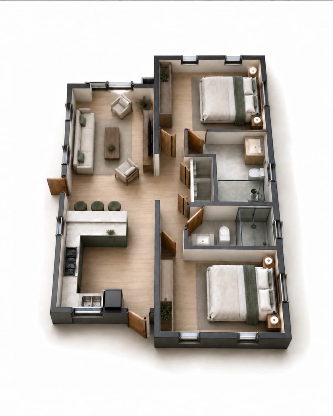 Exploded axonometric view of Luca